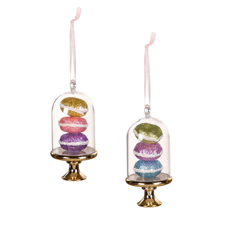 Plastic Macarons in Cloche Ornament, 3 Asst