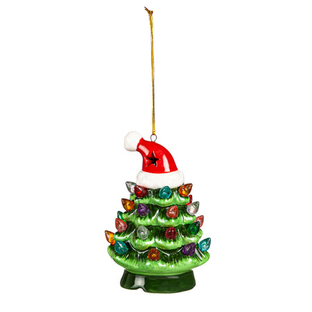 Ceramic LED Xmas Tree w/Santa Hat, 4in