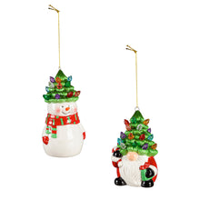 Load image into Gallery viewer, Ceramic LED Christmas Tree Hat Ornaments, 2 Asst
