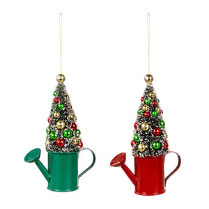 Metal Xmas Tree in Watering Can Ornament, 2 Asst