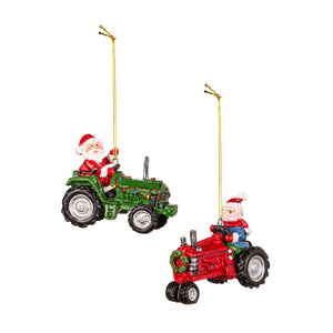 Poly Xmas Tractor Ornament, 2 Asst