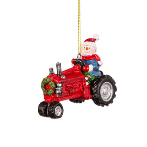 Poly Xmas Tractor Ornament, 2 Asst