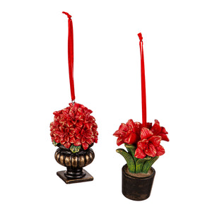 Resin Poinsettia in Planter Ornament, 2 Asst