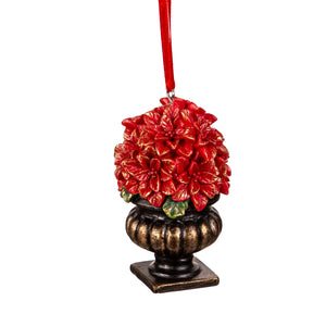 Resin Poinsettia in Planter Ornament, 2 Asst