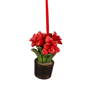 Resin Poinsettia in Planter Ornament, 2 Asst