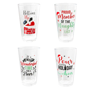 Christmas Pint Glasses, 15oz, 4 Asst