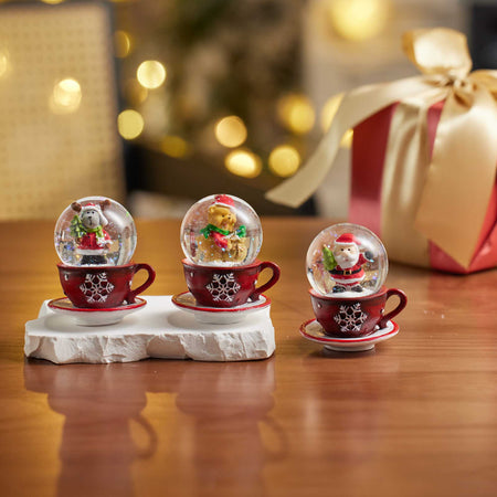 Xmas Character Mini Snow Globe in Mug, 3 Asst