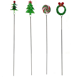 Glass Christmas Plant Picks, 4 Asst