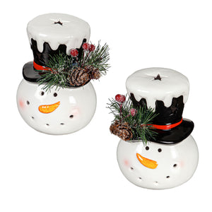 Ceramic LED Snowman Head, 5in, 2 Asst