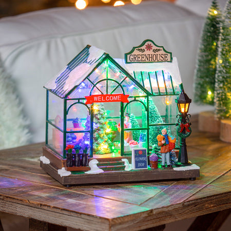 LED Christmas Greenhouse Table Decor, 8in