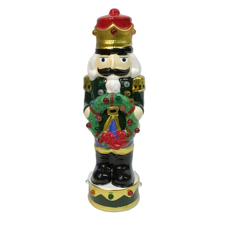 LED Ceramic Nutcracker w/Wreath Statue