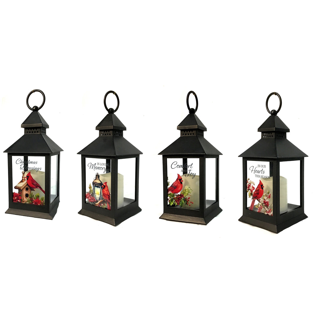 Christmas Cardinal Metal Lanterns, 4 Asst