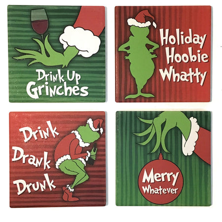 Grinch Drinking Coasters, Set of 4