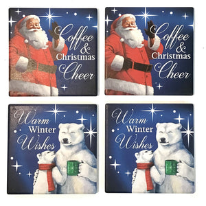 Santa & Polar Bear Xmas Coasters, Set of 4