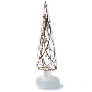 LED Glass Christmas Tree with Berry Branch