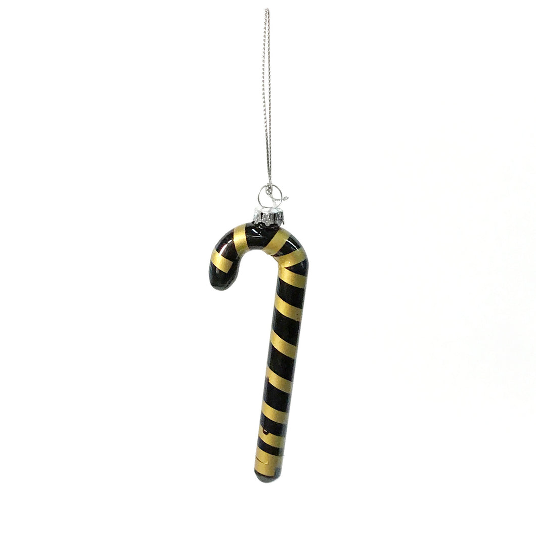 Black and Gold Glass Candy Cane Ornament