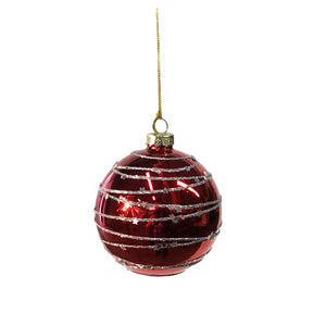 Red Ball Ornament With Silver Swirl 3in