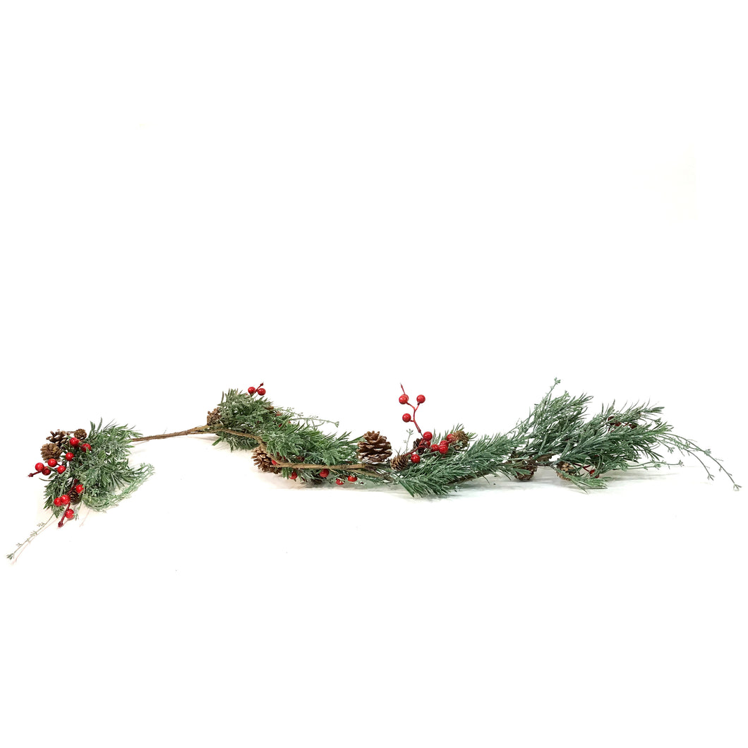 Pine Garland w/Glitter & Berries, 52in