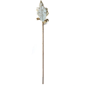 White W/Glitter Poinsettia Stem, 8in