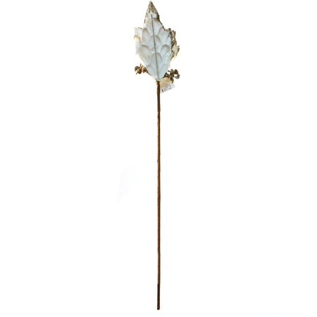 White W/Glitter Poinsettia Stem, 8in