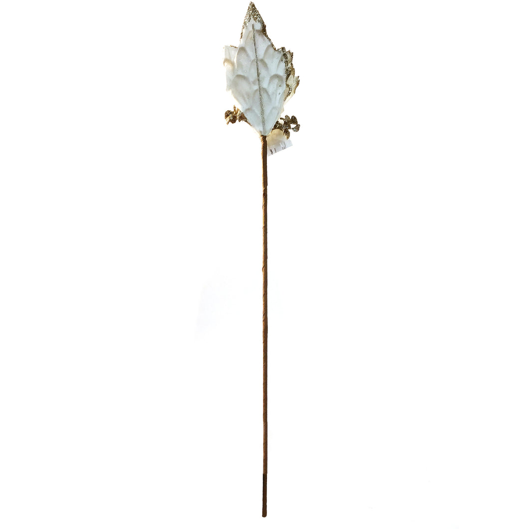 White W/Glitter Poinsettia Stem, 8in