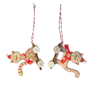 Cat on Wheels Ornament, 2 Asst