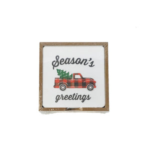 Plaid Truck Xmas Coasters, Set of 6