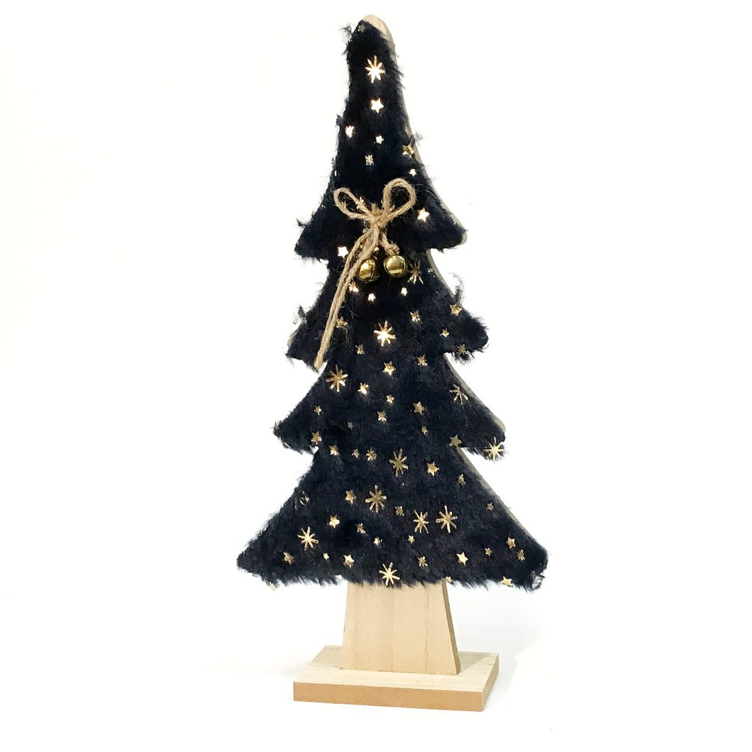 Blue Faux Fur Xmas Tree w/Gold Stars