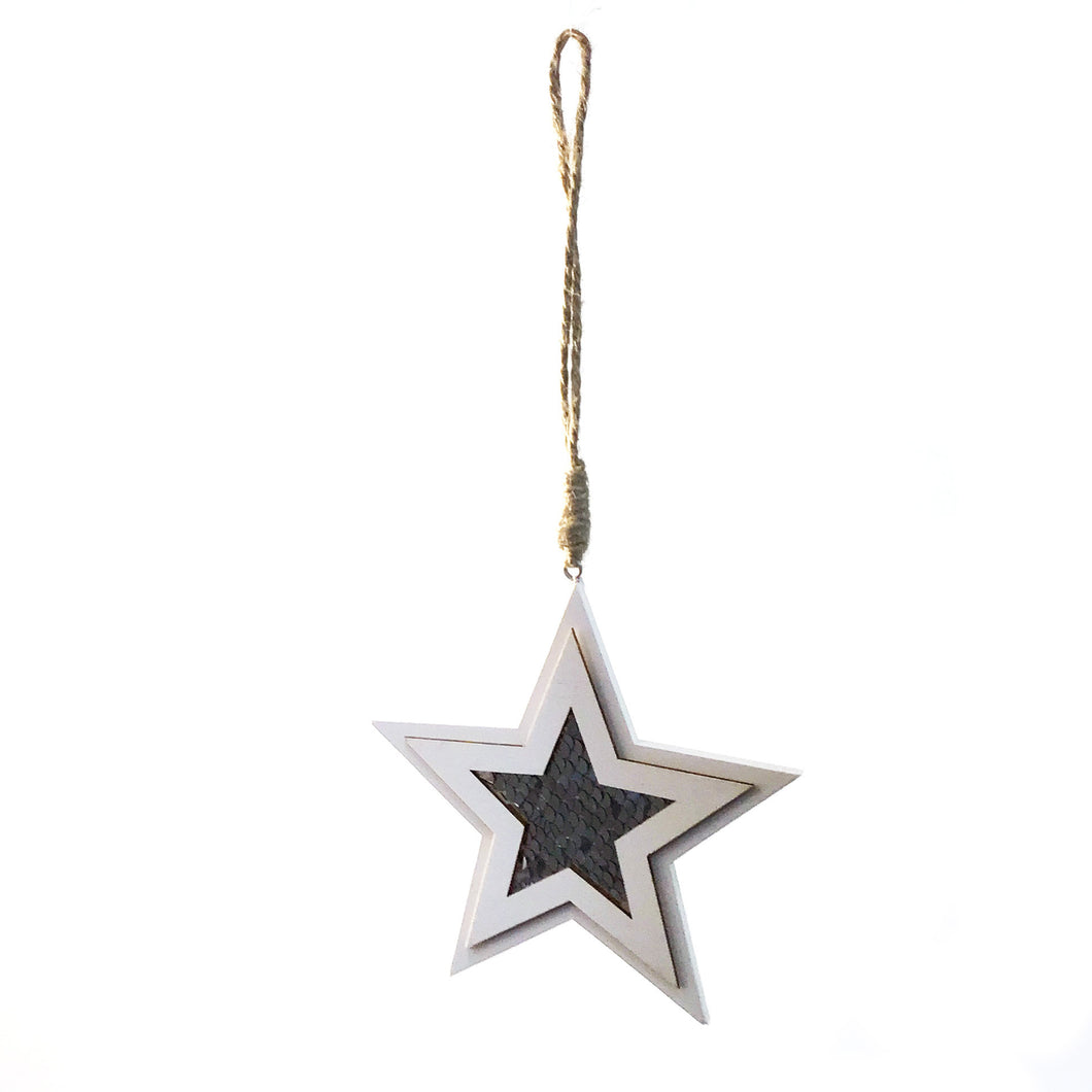 White Star w/Silver Sequins Ornament