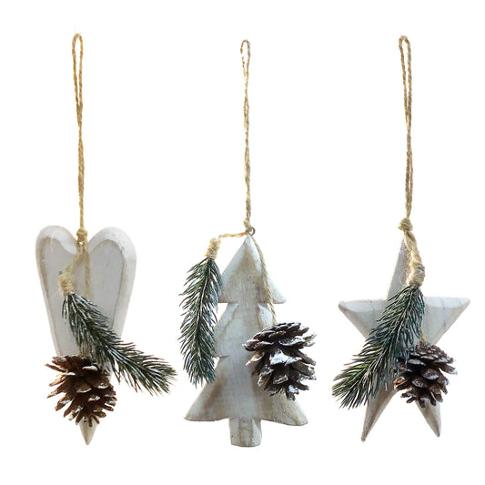 Antique White Ornament with Pinecone, 3 Asst