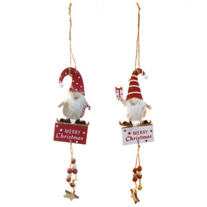 Gnome w/Merry Christmas Sign Ornament, 2 Asst