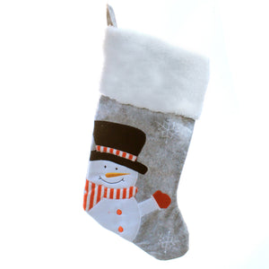 Grey Faux Fur Stocking with Snowman