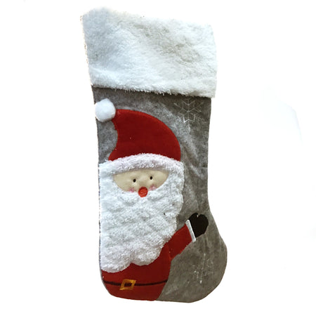 Grey Faux Fur Stocking with Santa