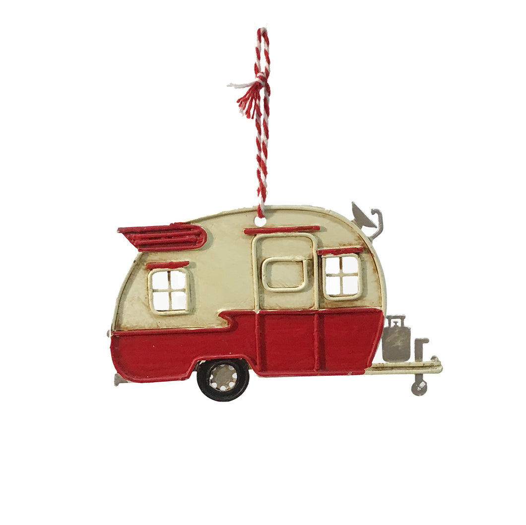 Red Metal Camper Ornament