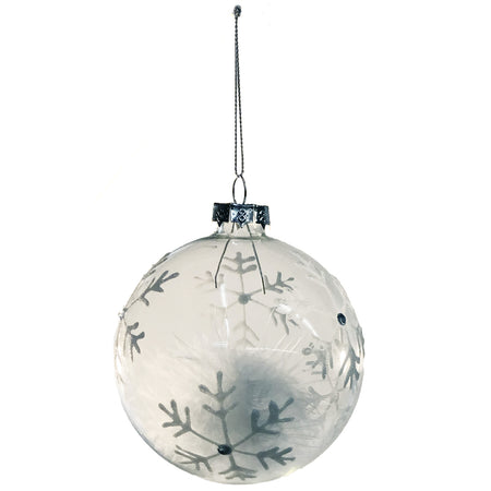 Ball Ornament with White Feathers, 4in