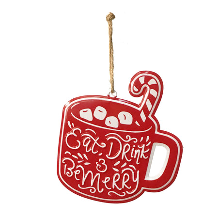 Metal Mug Ornament, Eat Drink & Be Merry