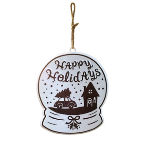 Metal Globe Ornament, Happy Holidays