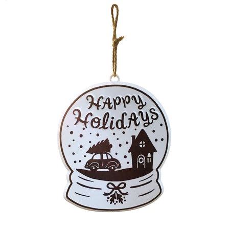 Metal Globe Ornament, Happy Holidays