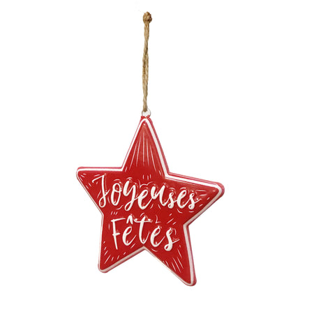 Red Metal Star Ornament, Joyeuses Fetes