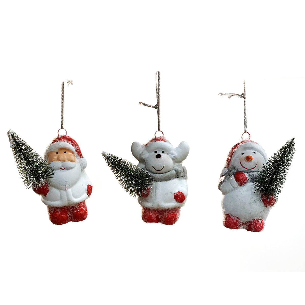 Christmas Figurine with Tree Ornament, 3 Asst