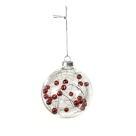 Clear Glass Ball Ornament with Red