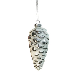 White Pinecone Ornament, 5in