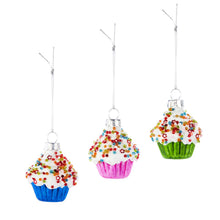 Load image into Gallery viewer, Glass Cupcake Ornament, 3 Asst
