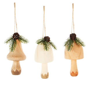 Wood Mushroom Ornament, 3 Asst