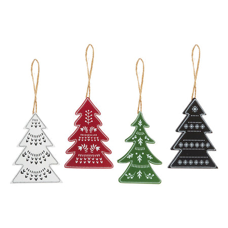 Wood Christmas Tree Ornament, 4 Asst