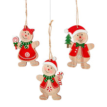 Load image into Gallery viewer, Wood Gingerbread Figure Ornament, 3 Asst
