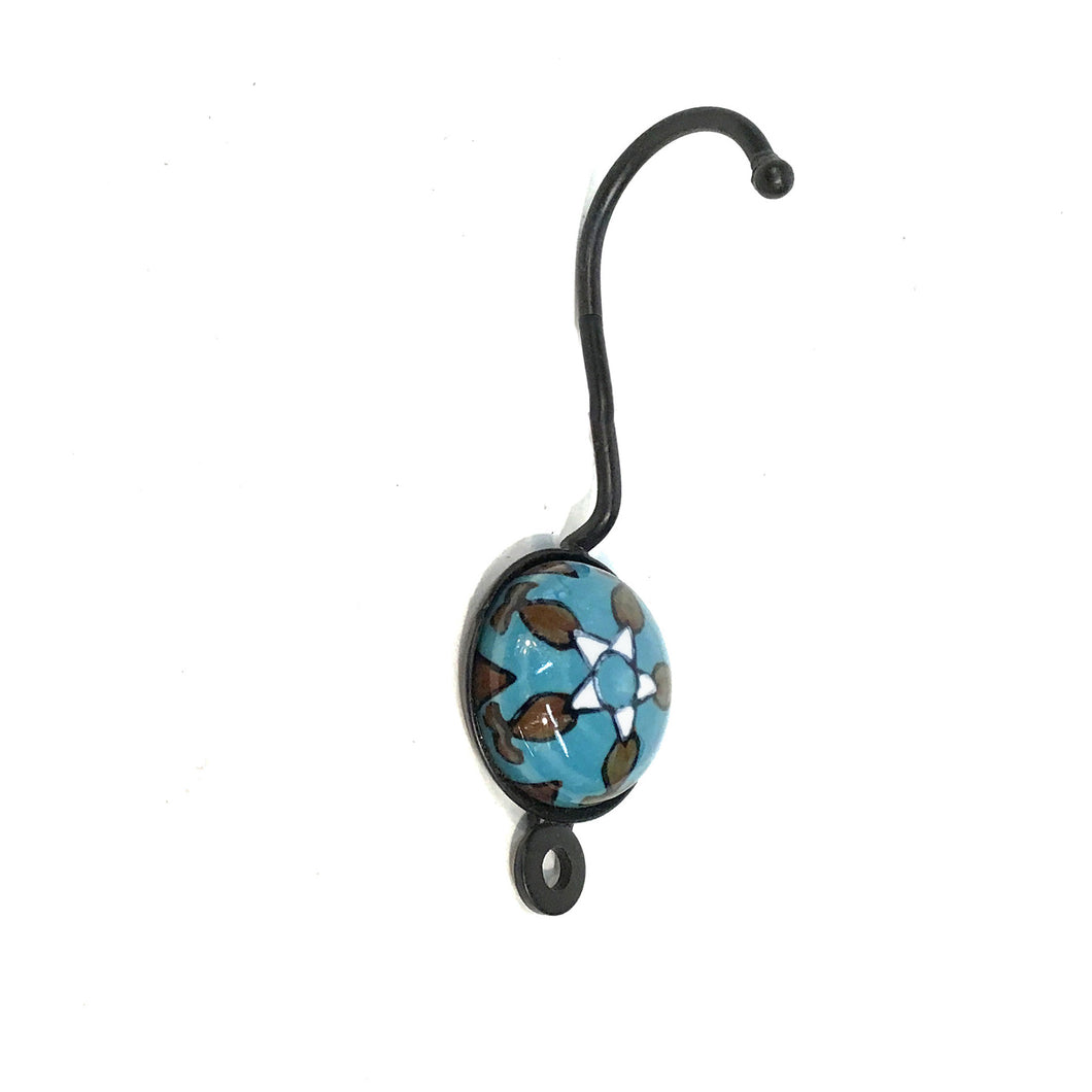 Tranquillo Ceramic Wall Hook, Teal & White Floral