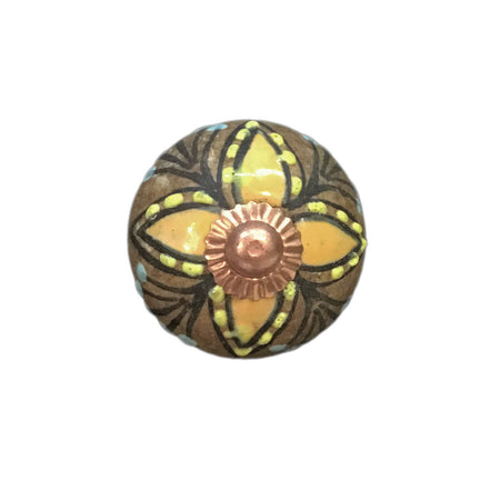 Tranquillo Furniture Knob, Orange & Yellow Flower