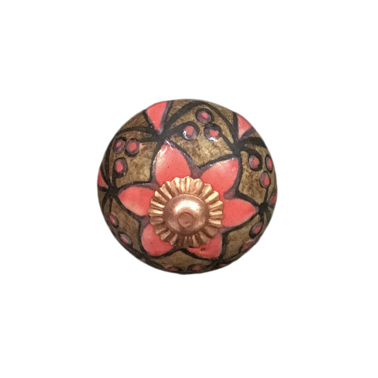 Tranquillo Furniture Knob, Orange Flower & Dots