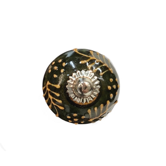 Tranquillo Furniture Knob, White Leaves & Dots